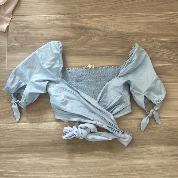 For Love and Lemons Light Blue Wrap Crop Top - Picture 5 of 11